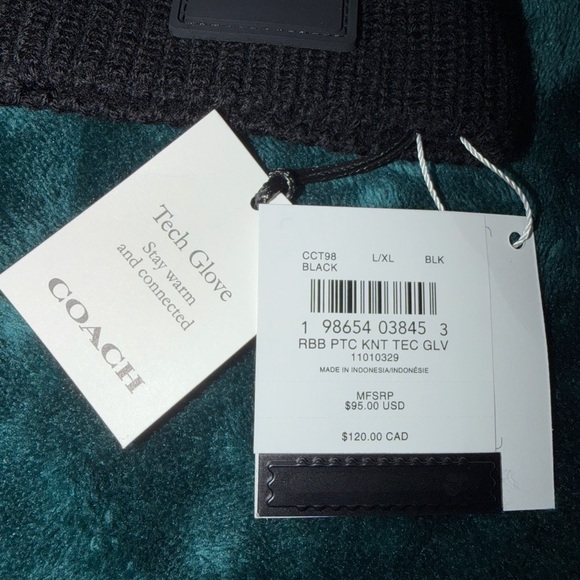 Coach Wool Black Tech Gloves L/XL - Picture 2 of 5